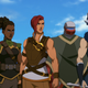 Masters of the Universe: Revelation's Orko, Andra, Teela, Roboto, and Evil-Lyn are all looking at something.